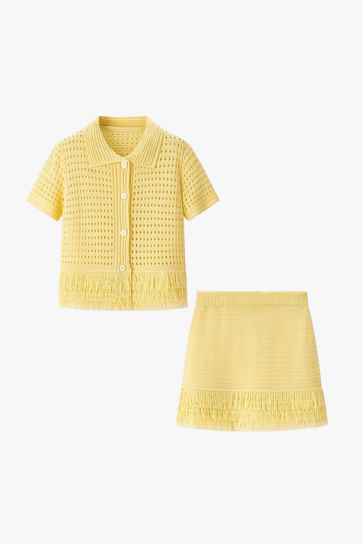 Camilia Crochet Fringe Shirt & Skirt Set