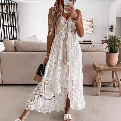 Lace Strap Maxi Solid Color Dress