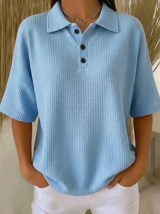 LouLou Comfortable Waffle Polo Blouse