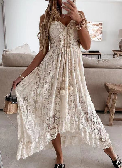 Lace Strap Maxi Solid Color Dress