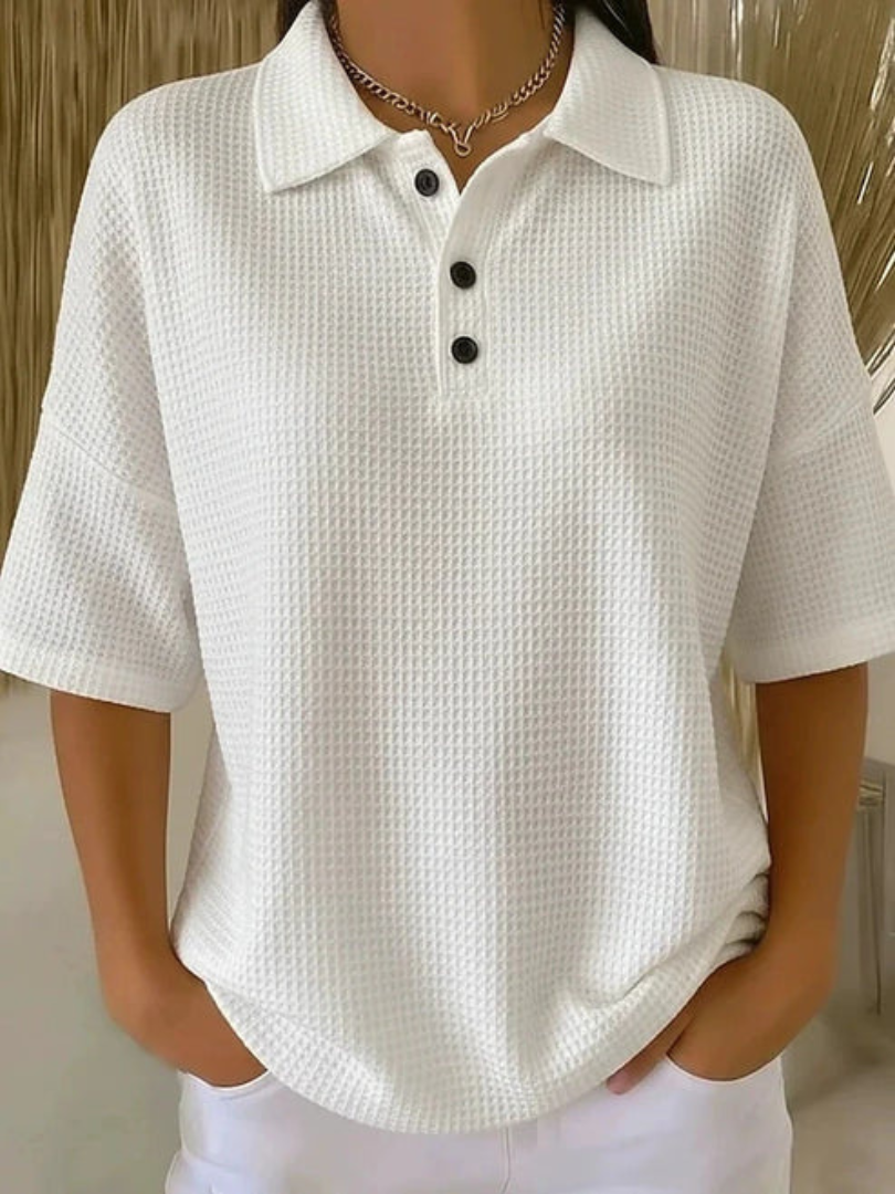 LouLou Comfortable Waffle Polo Blouse