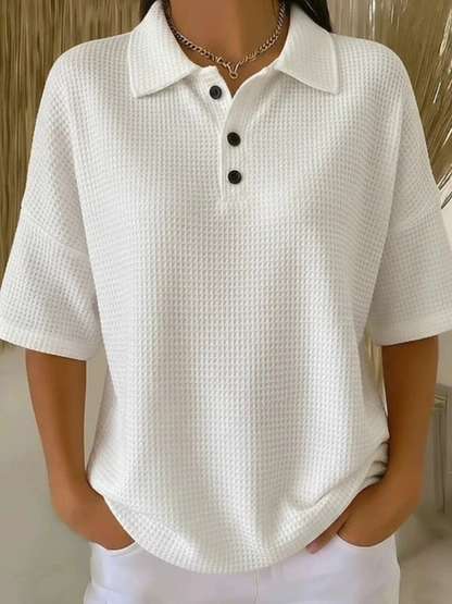 LouLou Comfortable Waffle Polo Blouse