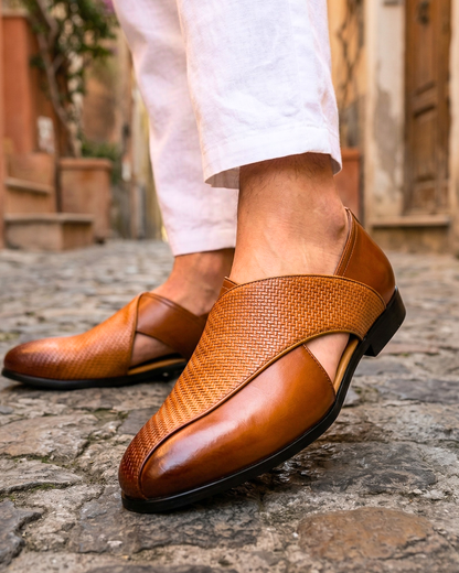 Crossover Leather Slip Ons