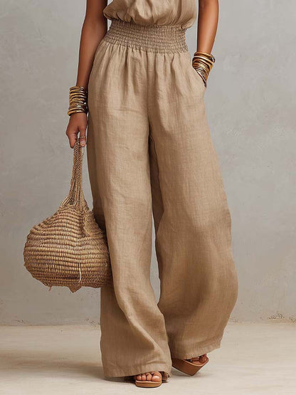 Matilda Mossly Linen Jumpsuit with Halter Neck