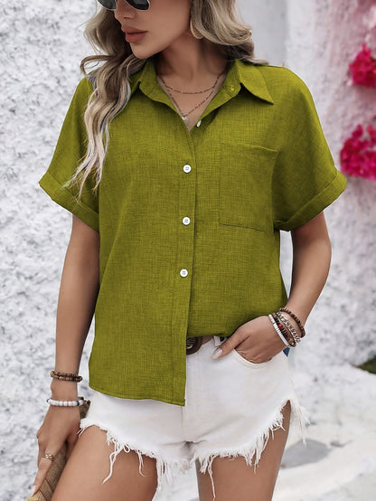 Ella Comfortable Short Sleeve Button Blouse