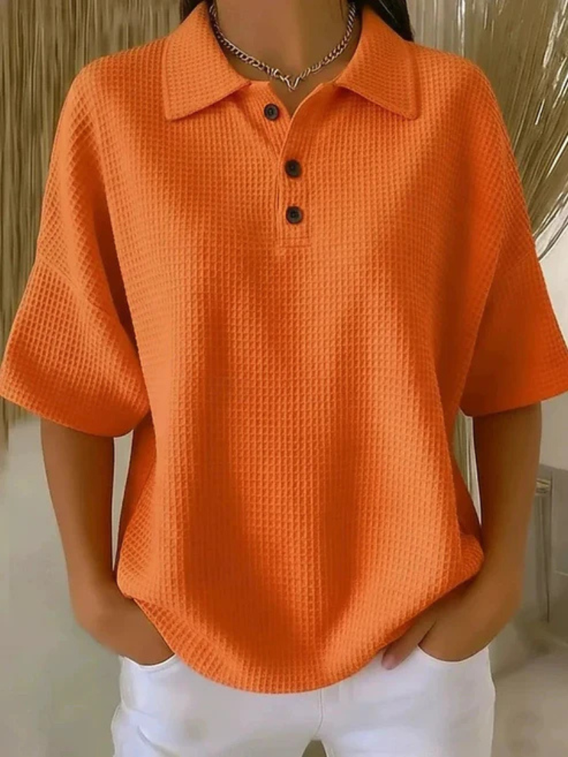LouLou Comfortable Waffle Polo Blouse