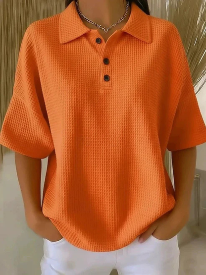 LouLou Comfortable Waffle Polo Blouse