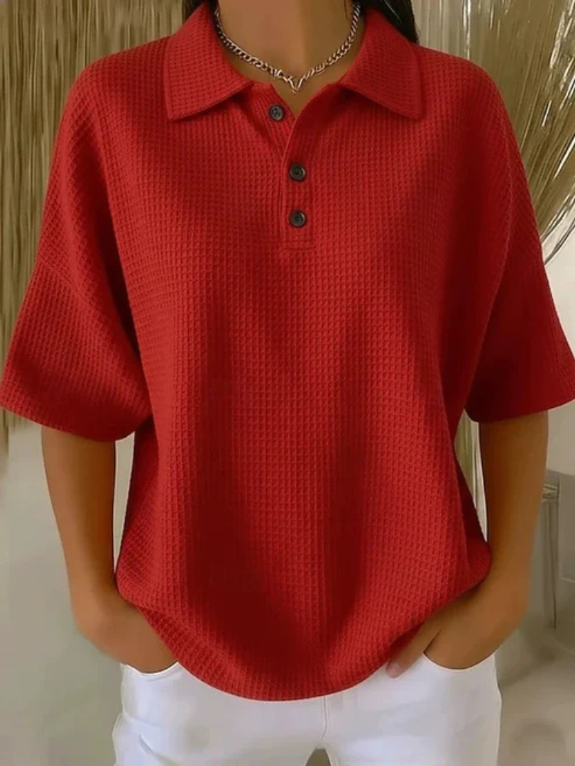LouLou Comfortable Waffle Polo Blouse