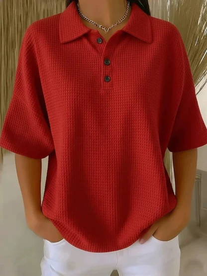 LouLou Comfortable Waffle Polo Blouse