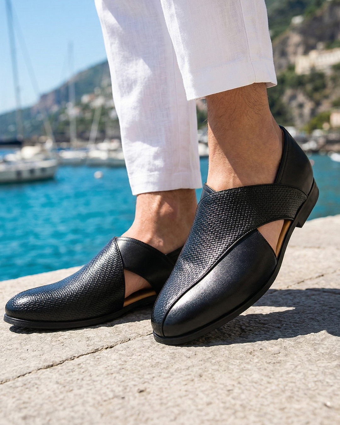Crossover Leather Slip Ons