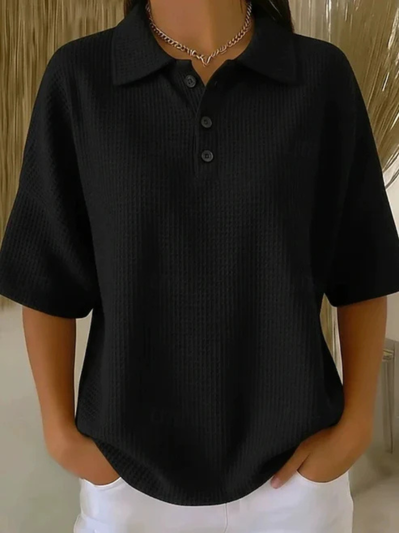 LouLou Comfortable Waffle Polo Blouse