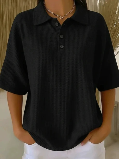 LouLou Comfortable Waffle Polo Blouse