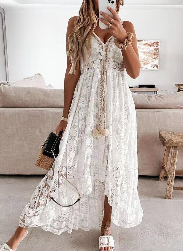 Lace Strap Maxi Solid Color Dress