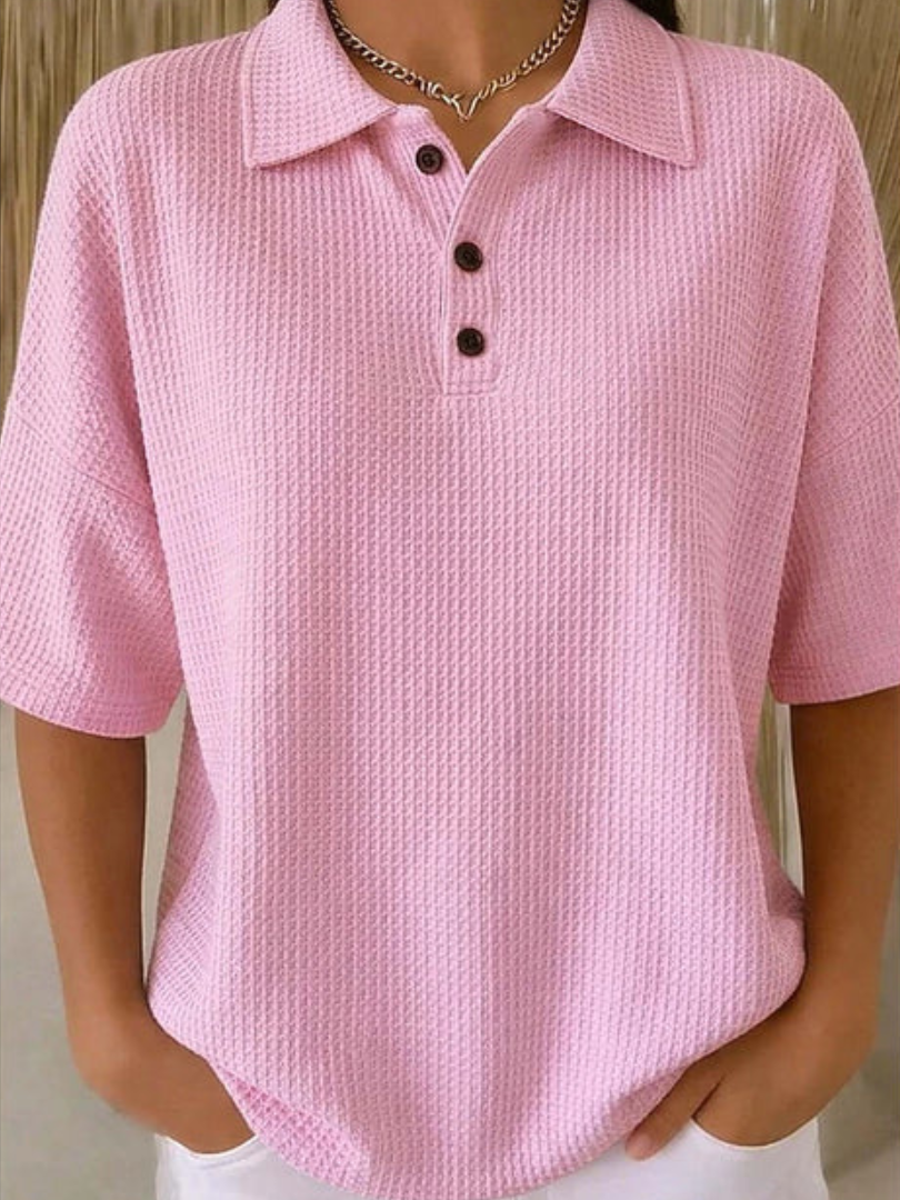 LouLou Comfortable Waffle Polo Blouse