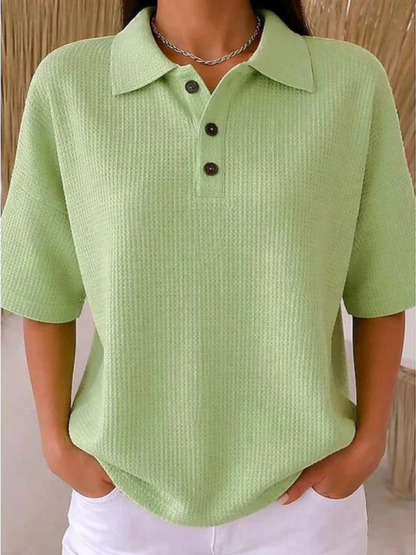 LouLou Comfortable Waffle Polo Blouse