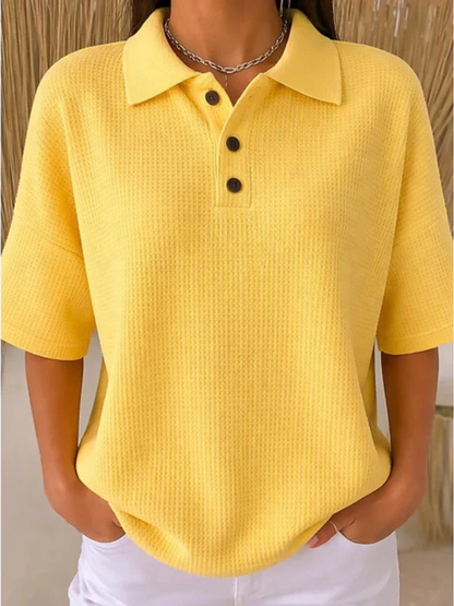 LouLou Comfortable Waffle Polo Blouse