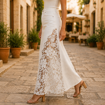 Solace Lace Denim Maxi Skirt