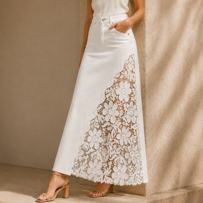 Solace Lace Denim Maxi Skirt