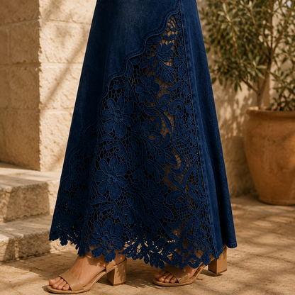 Solace Lace Denim Maxi Skirt