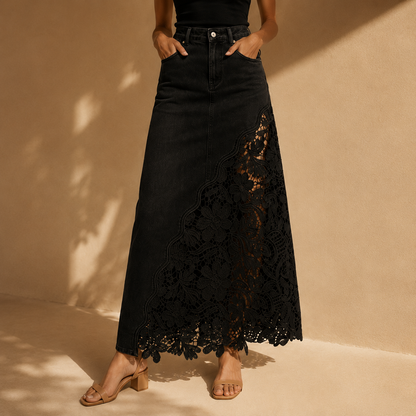 Solace Lace Denim Maxi Skirt