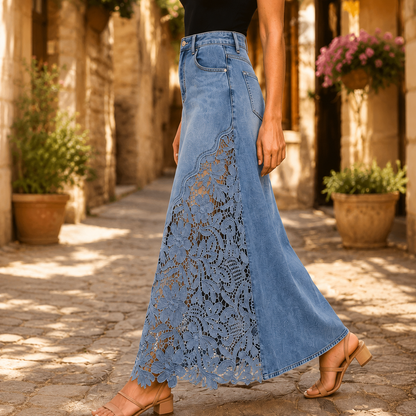 Solace Lace Denim Maxi Skirt