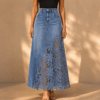 Solace Lace Denim Maxi Skirt