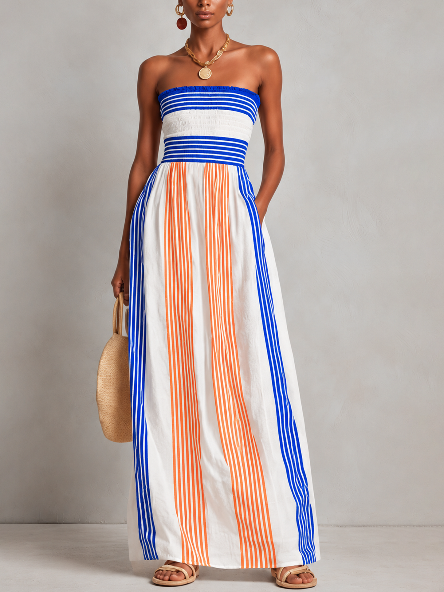 Airel Striped Strapless Maxi Dress