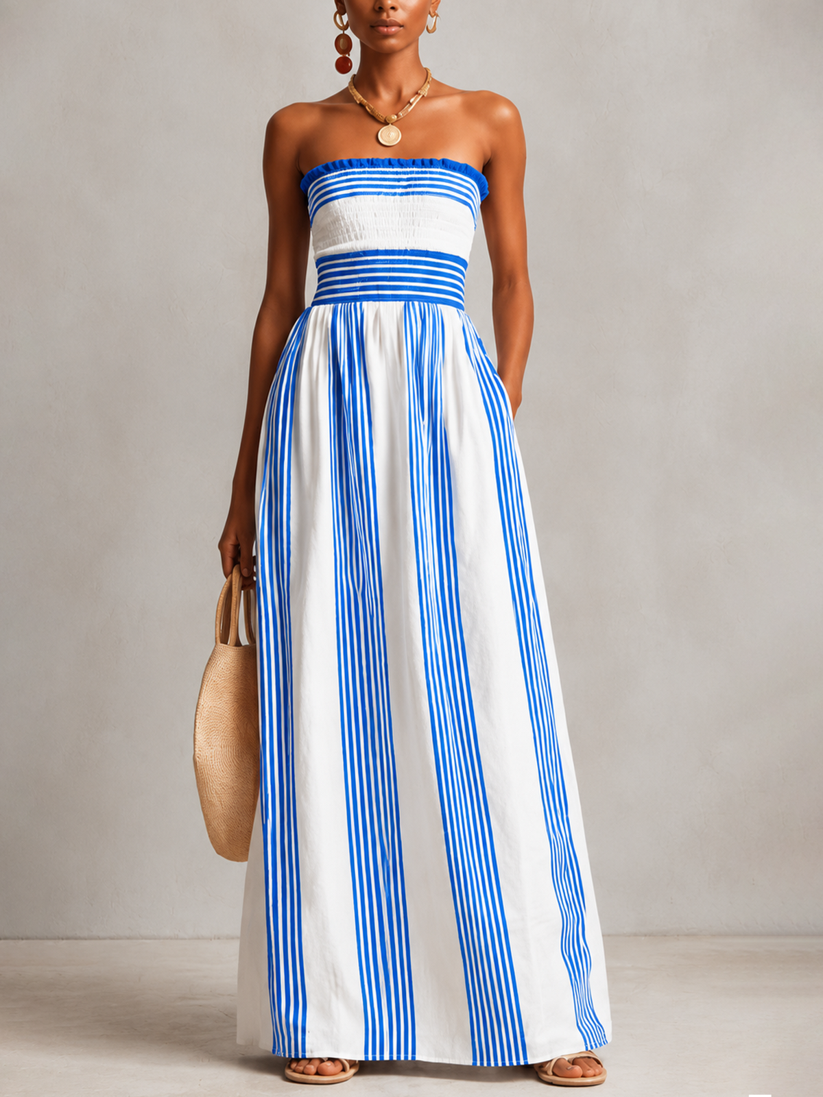 Airel Striped Strapless Maxi Dress