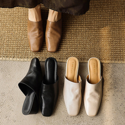 Viena Square-Toe Leather Mules