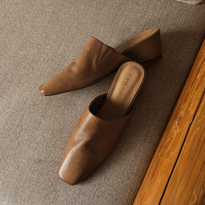 Viena Square-Toe Leather Mules