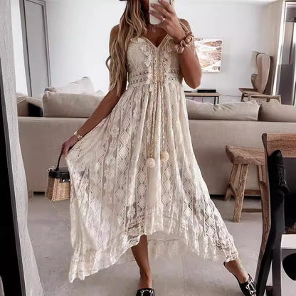Lace Strap Maxi Solid Color Dress