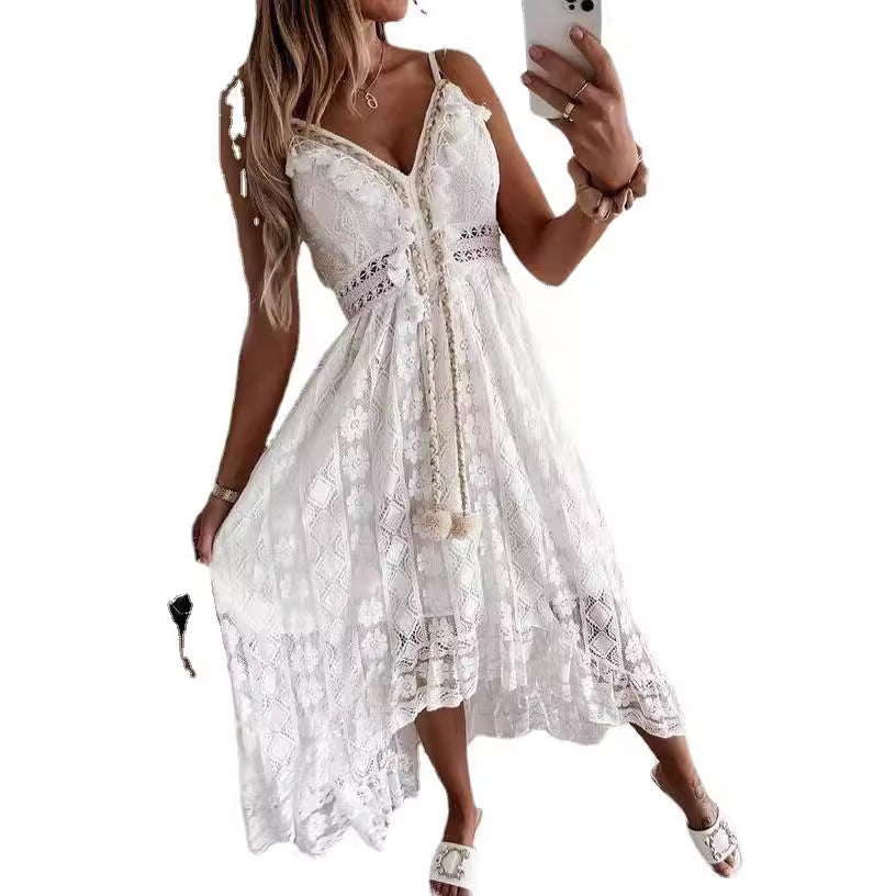 Lace Strap Maxi Solid Color Dress