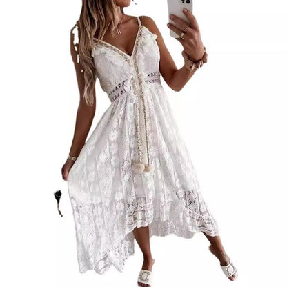 Lace Strap Maxi Solid Color Dress