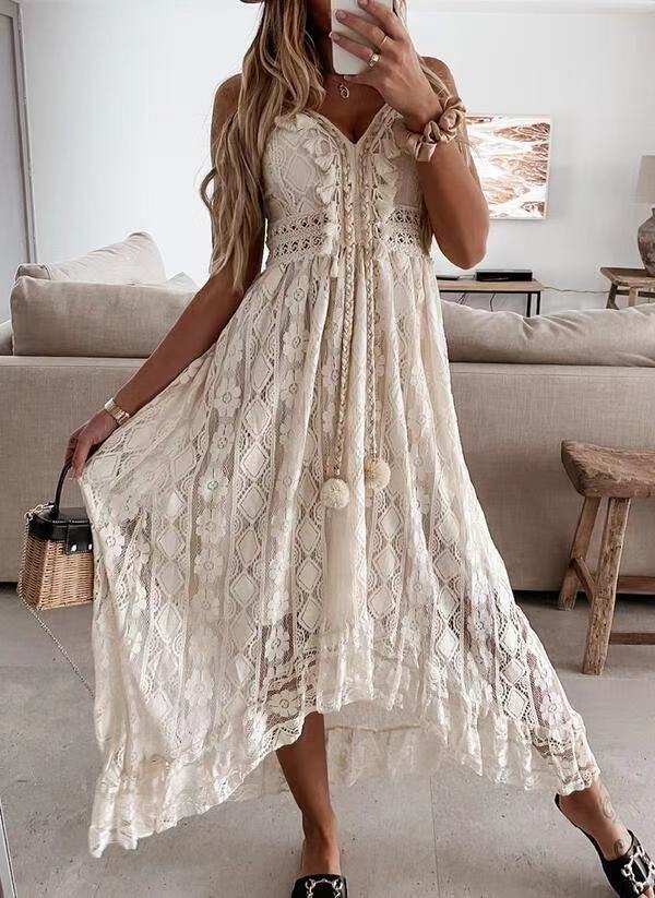 Lace Strap Maxi Solid Color Dress