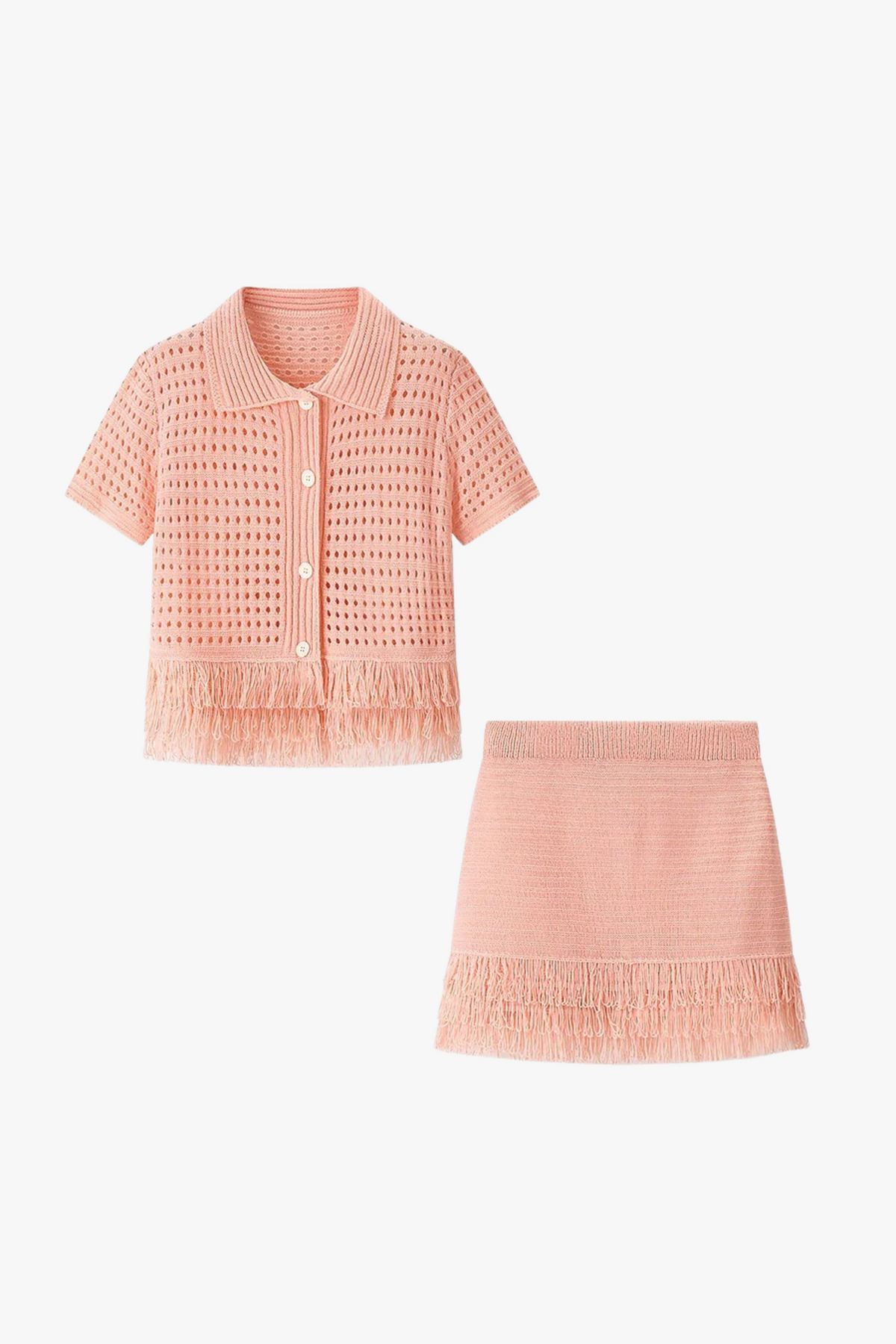 Camilia Crochet Fringe Shirt & Skirt Set