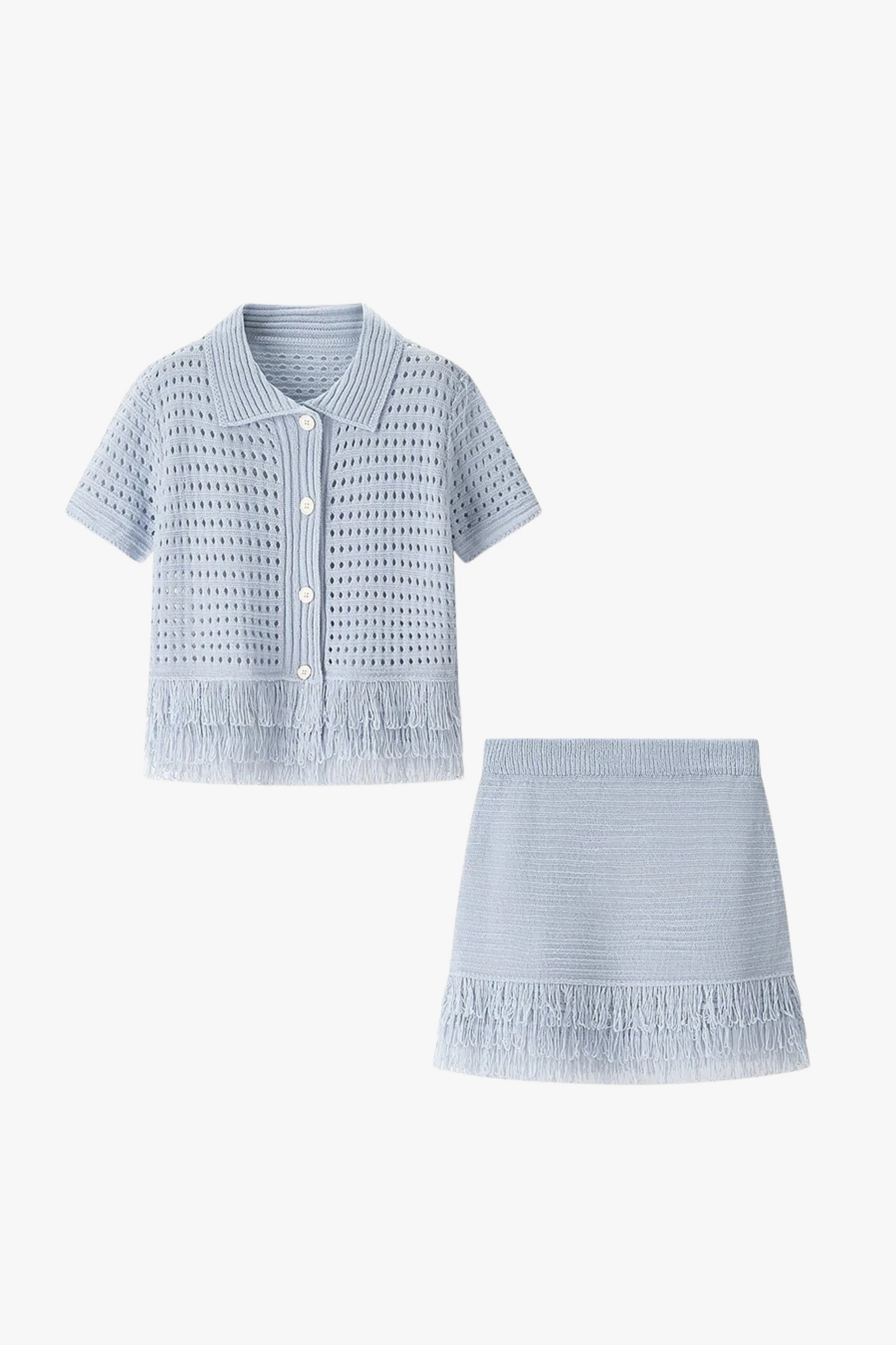 Camilia Crochet Fringe Shirt & Skirt Set